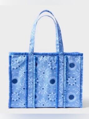 NIB Roller Rabbit x Target Star Medallion Fringe Canvas Tote Bag - Blue